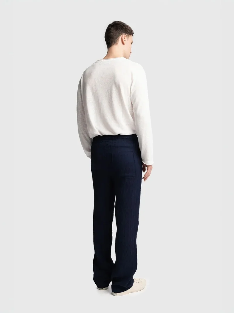 Giesto Navy Blue GIESTO Textured Regular Fit Drawstring Waist Pants for Men | Best Price UAE